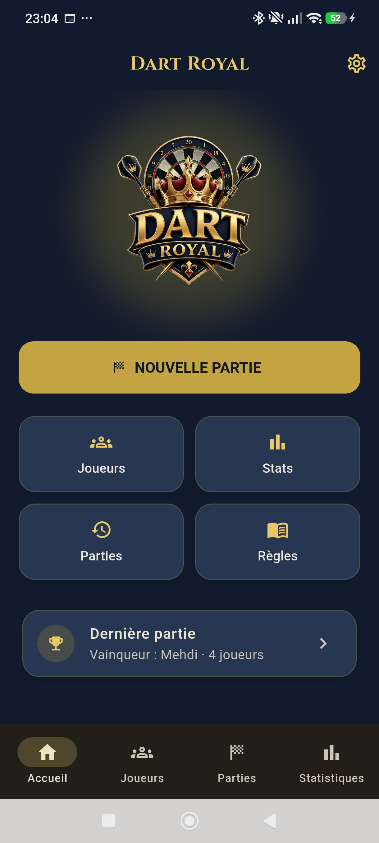 Écran d'accueil de Dart Royal